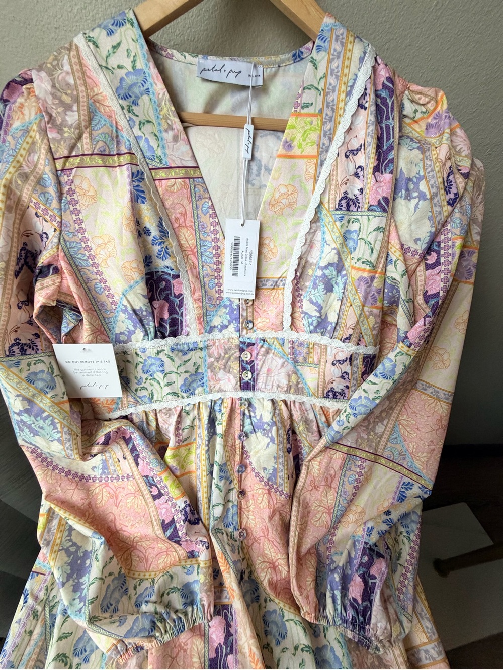NWT Petal & Pup Ariella Maxi Dress Medium Patchwork Boho Cottagecore Floral - Picture 5 of 7